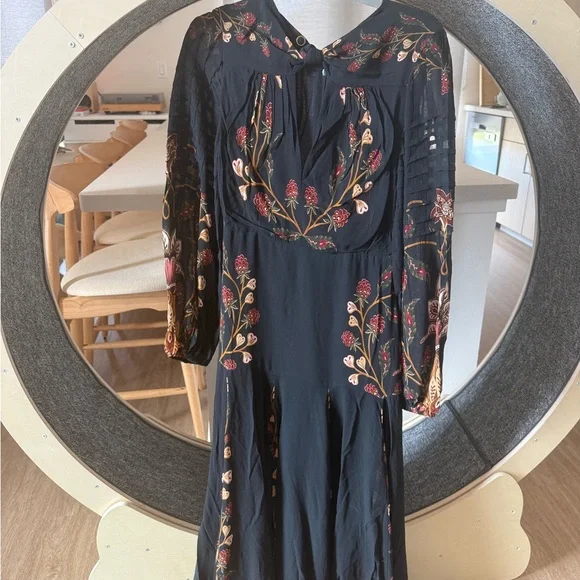 Farm Rio Black Berry Garden Long Sleeve Pleated Maxi Dress - Picture 5 of 11